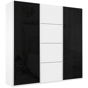 Шкаф 3-х створчатый Широкий Прайм (2 Стекла Черных / ДСП) 2400x570x2300, Белый Снег в Чите