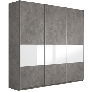 Шкаф трехдверный Широкий Прайм (ДСП / Белое стекло) 2400x570x2300, Бетон в Чите - предосмотр