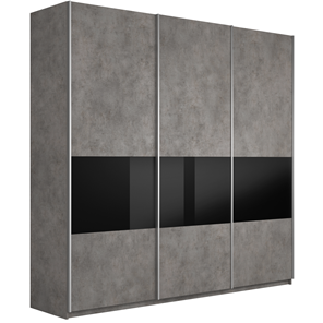 Шкаф 3-х створчатый Широкий Прайм (ДСП / Черное стекло) 2400x570x2300, Бетон в Чите
