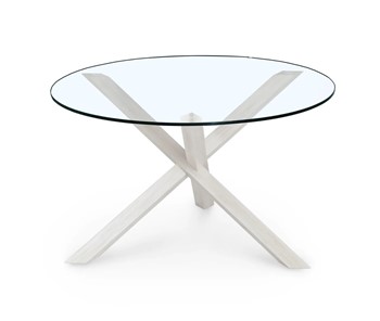 Круглый столик Оникс-3, Выбеленный дуб/Прозрачное стекло в Чите
