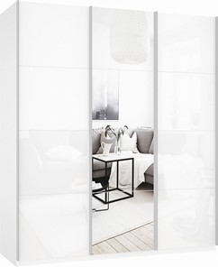 Шкаф Прайм (Белое стекло/Зеркало/Белое стекло) 1800x570x2300, белый снег в Чите
