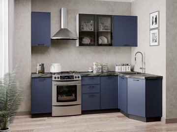 Кухонный угловой гарнитур 2400 Индиго, Белый/Темно-синий в Чите