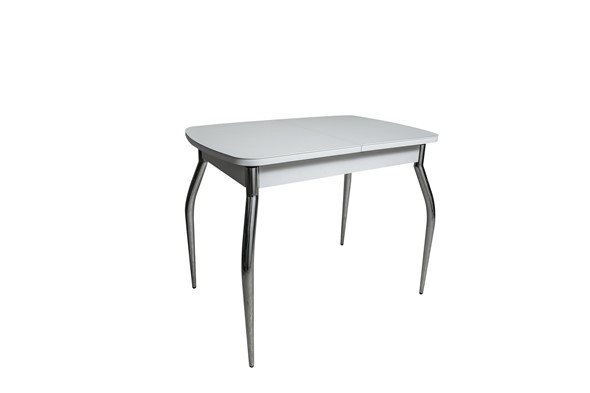 Кухонный раскладной стол ПГ-02СТ белое/белое/хром фигурные в Чите - изображение