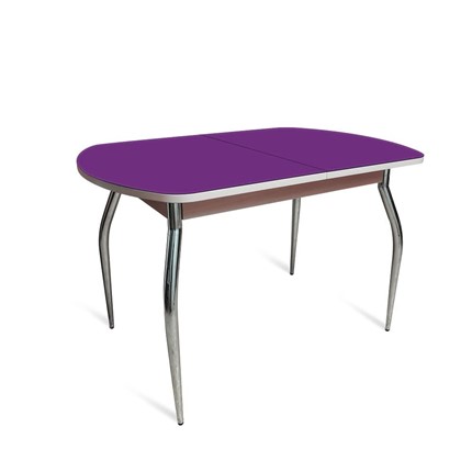Кухонный стол раскладной ПГ-02 СТ2, дуб молочный/фиолетовое стекло/35 хром гнутые металл в Чите - изображение