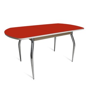 Кухонный стол раздвижной ПГ-02 СТ2 белое/алое стекло/35 хром гнутые металл в Чите