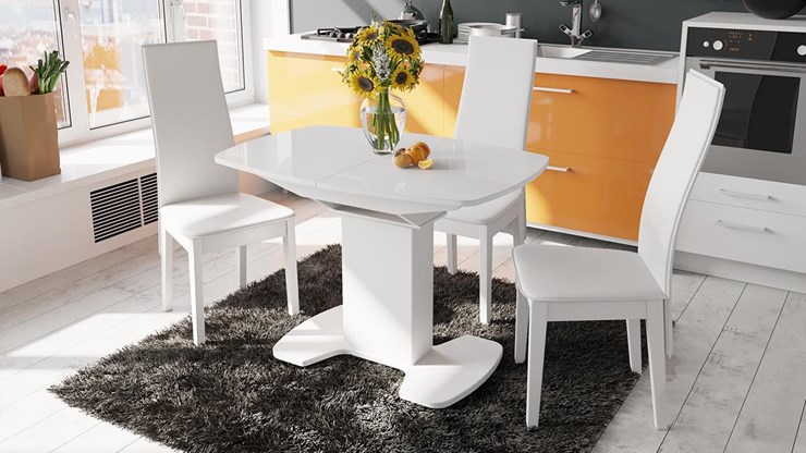 Раздвижной стол Портофино (СМ(ТД)-105.01.11(1)), цвет  Белый глянец/Стекло белое в Чите - изображение 1