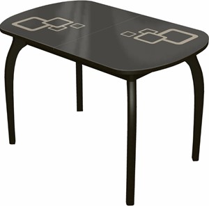 Кухонный стол раздвижной Ривьера мини дерево №1, Рисунок квадро (стекло коричневое/молочный/венге) в Чите