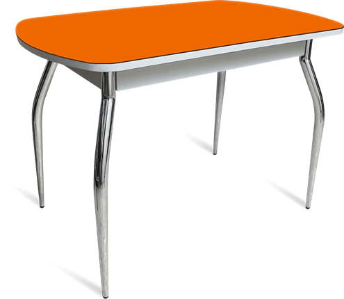 Стол кухонный ПГ-04 СТ белое/оранжевое/хром фигурные в Чите - изображение