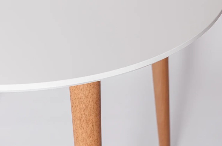 Обеденный круглый раздвижной стол Белая Эмаль д. 90 см МДФ ножки светлый орех в Чите - изображение 21