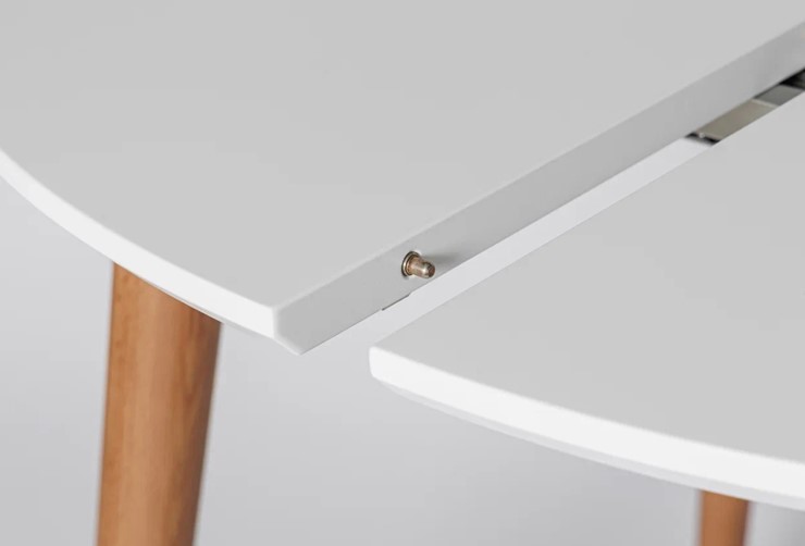 Обеденный круглый раздвижной стол Белая Эмаль д. 90 см МДФ ножки светлый орех в Чите - изображение 4