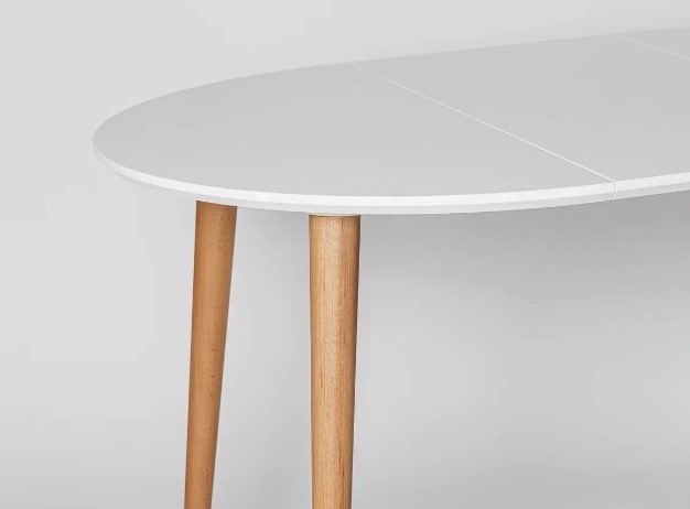 Обеденный круглый раздвижной стол Белая Эмаль д. 90 см МДФ ножки светлый орех в Чите - изображение 10