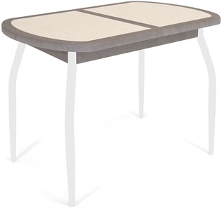 Кухонный раздвижной стол Будапешт-1 ПЛ (ноги белые, плитка бежевая/серый камень) в Чите