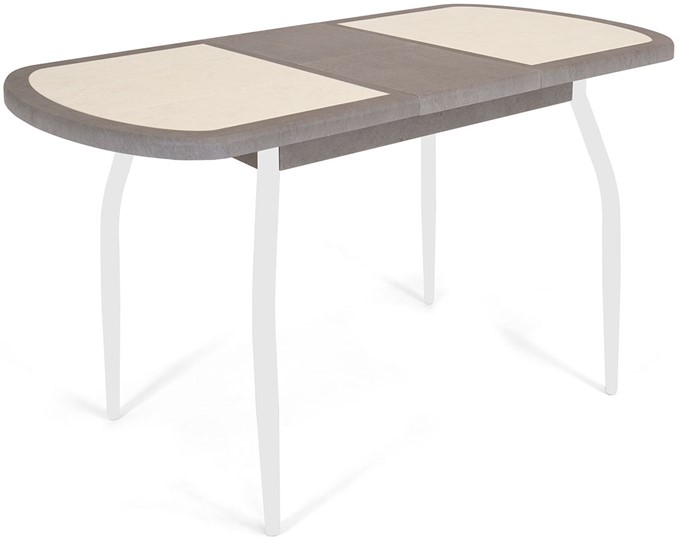 Кухонный раскладной стол Будапешт-мини ПЛ (ноги белые, плитка бежевая/серый камень) в Чите - изображение 2