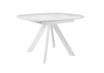 Кухонный стол раздвижной DikLine BK100 Керамика Белый мрамор/подстолье белое/опоры белые в Чите - предосмотр