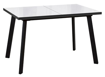 Кухонный раздвижной стол Dikline HBS120 Стекло белое/ножки черные в Чите