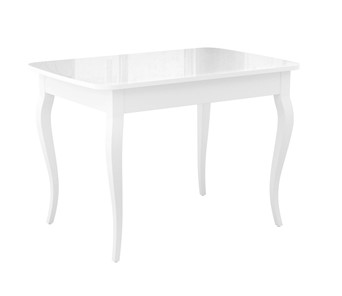 Кухонный раскладной стол Dikline M110 Белый/стекло белое глянец/ножки MC белые в Чите