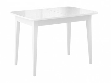 Кухонный раздвижной стол Dikline M110 Белый/стекло белое глянец/ножки MM белые в Чите