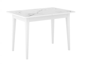 Раздвижной стол Dikline M110 Белый/стекло белый мрамор сатин/ножки MM белые в Чите
