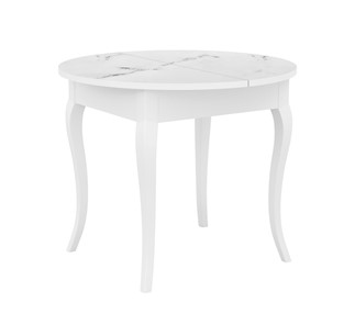 Кухонный раздвижной стол Dikline MR100 Белый/стекло белое мрамор сатин/ножки MC белые в Чите