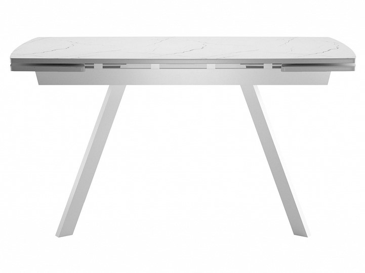 Кухонный стол раскладной Dikline US120 Стекло мрамор белый сатин/ножки белые в Чите - изображение 1