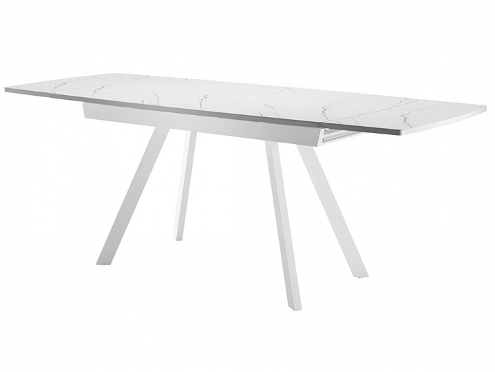 Кухонный стол раскладной Dikline US120 Стекло мрамор белый сатин/ножки белые в Чите - изображение 2