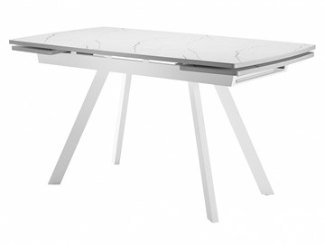 Кухонный стол раскладной Dikline US120 Стекло мрамор белый сатин/ножки белые в Чите - предосмотр