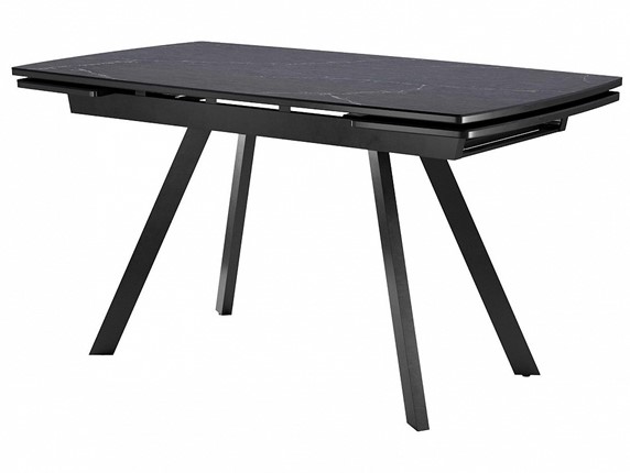 Кухонный стол раскладной Dikline US120 Стекло мрамор черный сатин/ножки черные в Чите - изображение
