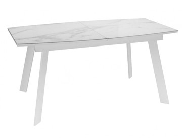 Кухонный стол раздвижной Dikline XLS160 мрамор белый глянец/ножки белые в Чите
