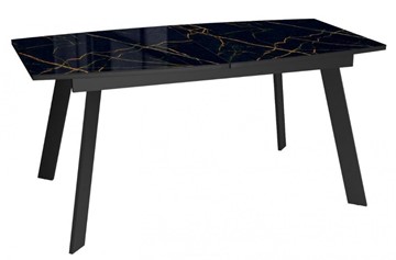 Кухонный раздвижной стол Dikline XLS160 мрамор черный глянец/ножки черные в Чите