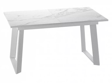 Кухонный стол раскладной Dikline ZLS140 Мрамор белый глянец/ножки белые в Чите
