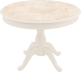 Кухонный овальный стол Фабрицио-1 Glass, Круг 1000, фотопечать (Мрамор 6, Слоновая кость) в Чите