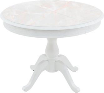 Овальный стол на кухню Фабрицио-1 Glass, Круг 1000, фотопечать (Мрамор 7) в Чите