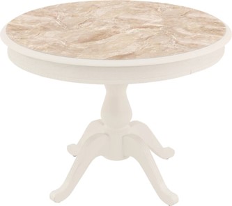 Стеклянный обеденный стол Фабрицио-1 Glass, Круг 1000, фотопечать (Мрамор 8, Слоновая кость) в Чите