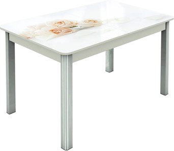 Кухонный стол раздвижной Гамбург исп.2 ноги метал. крашеные №23, Фотопечать (Цветы №32) в Чите