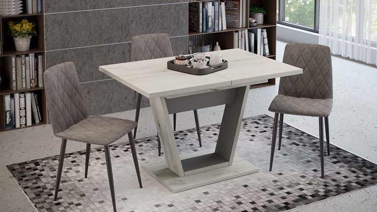 Кухонный раздвижной стол Гавана тип 1 (Дуб крафт белый/Серый графит) в Чите - изображение 4