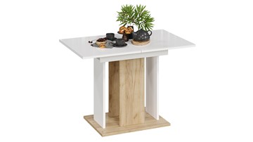 Кухонный стол раздвижной Кёльн тип 1 (Дуб Крафт золотой, Белый, Стекло Белый глянец) в Чите