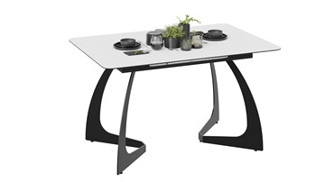 Кухонный стол раскладной Конкорд Тип 2 (Черный муар/Стекло матовое белое) в Чите - предосмотр