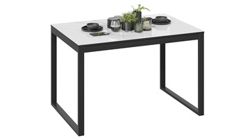 Кухонный стол раскладной Маркус Тип 1 (Черный муар, Стекло белый мрамор) в Чите