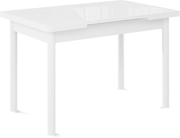 Кухонный стол раздвижной Милан-1 EVO, ноги металлические белые, стекло белое/серый в Чите - предосмотр