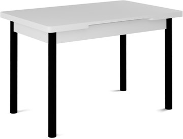 Кухонный раздвижной стол Кубика Милан-1 EVO, ноги металлические черные, белый цемент в Чите