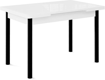 Раздвижной стол Милан-1 EVO, ноги металлические черные, стекло белое/серый в Чите