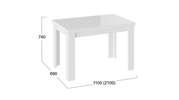 Кухонный раздвижной стол Норман тип 1, цвет Белый/Стекло белый глянец в Чите - предосмотр 2