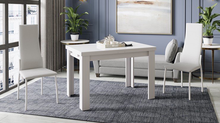 Кухонный раздвижной стол Норман тип 1, цвет Белый/Стекло белый глянец в Чите - изображение 3
