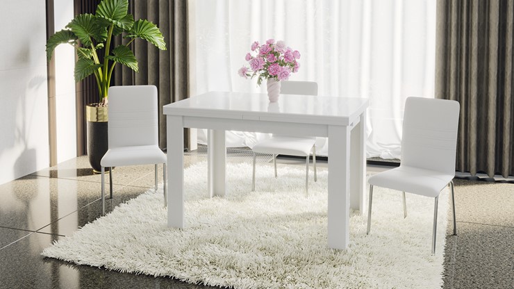Кухонный раздвижной стол Норман тип 1, цвет Белый/Стекло белый глянец в Чите - изображение 4