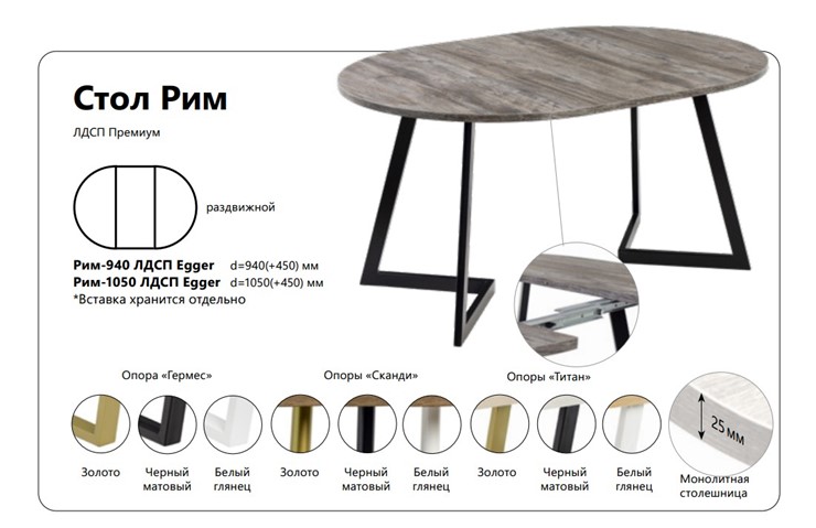 Кухонный стол раскладной Рим ЛДСП 1050 в Чите - изображение 1