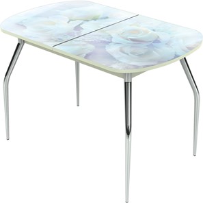 Кухонный раздвижной стол Ривьера исп.1 ноги метал. крашеные №24 Фотопечать (Цветы №36) в Чите