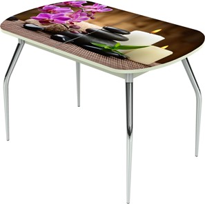 Раздвижной стол Ривьера исп.2 ноги метал. крашеные №24 Фотопечать (Цветы №18) в Чите