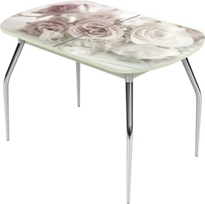 Кухонный стол раскладной Ривьера исп.2 ноги метал. крашеные №24 Фотопечать (Цветы №41) в Чите