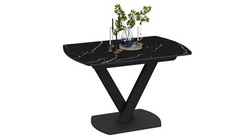Обеденный раздвижной стол Салерно тип 1 (Черный муар/Стекло черный мрамор) в Чите