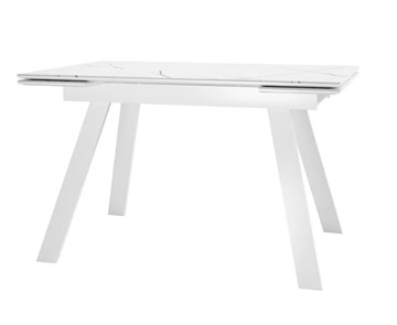 Обеденный раздвижной стол SKL 140, керамика белый мрамор/подстолье белое/ножки белые в Чите - предосмотр 1